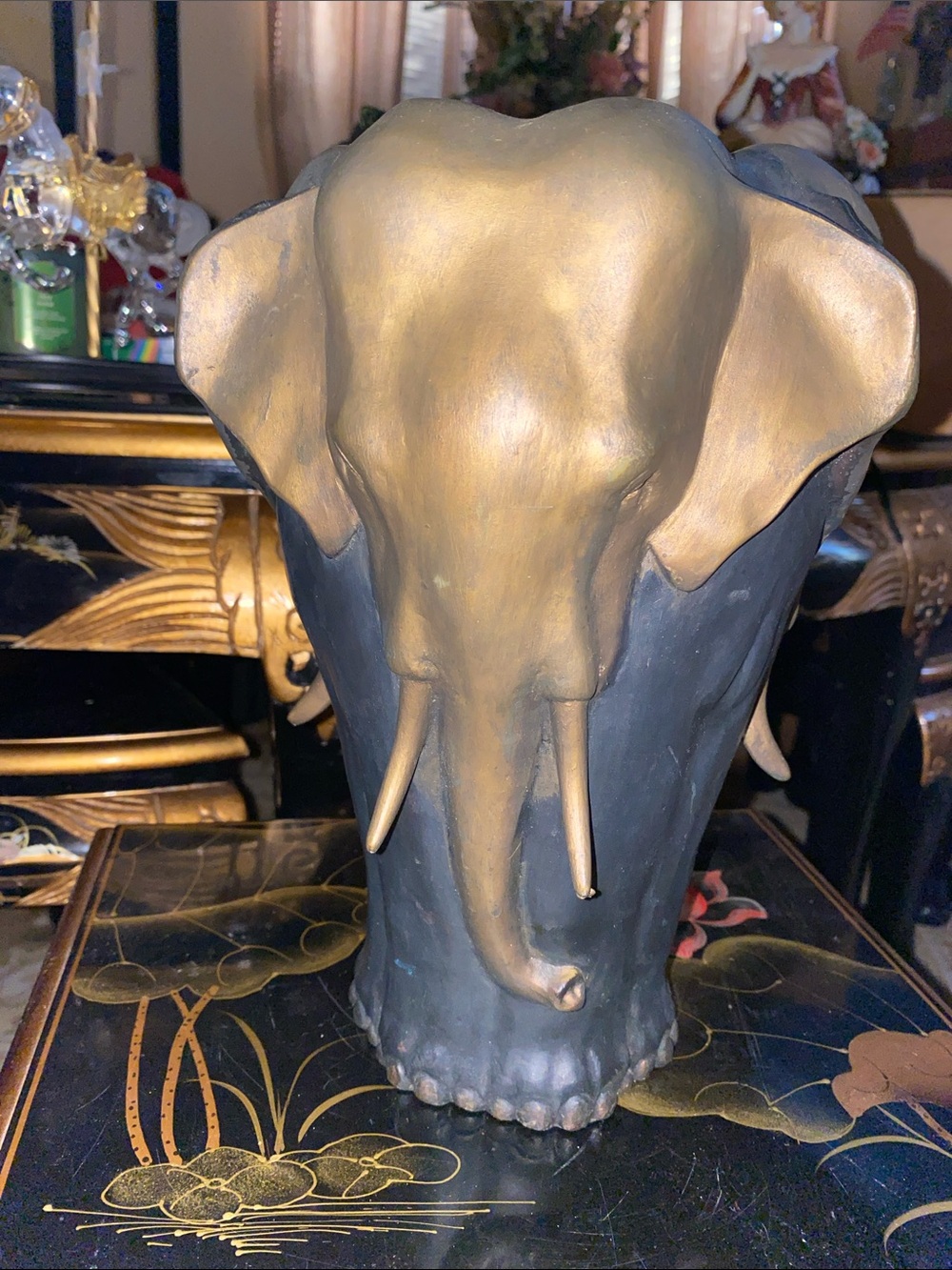 Vintage Toscano Gold and Black Elephant Head Sculpture – Home Art Accent - Picture 4 of 6